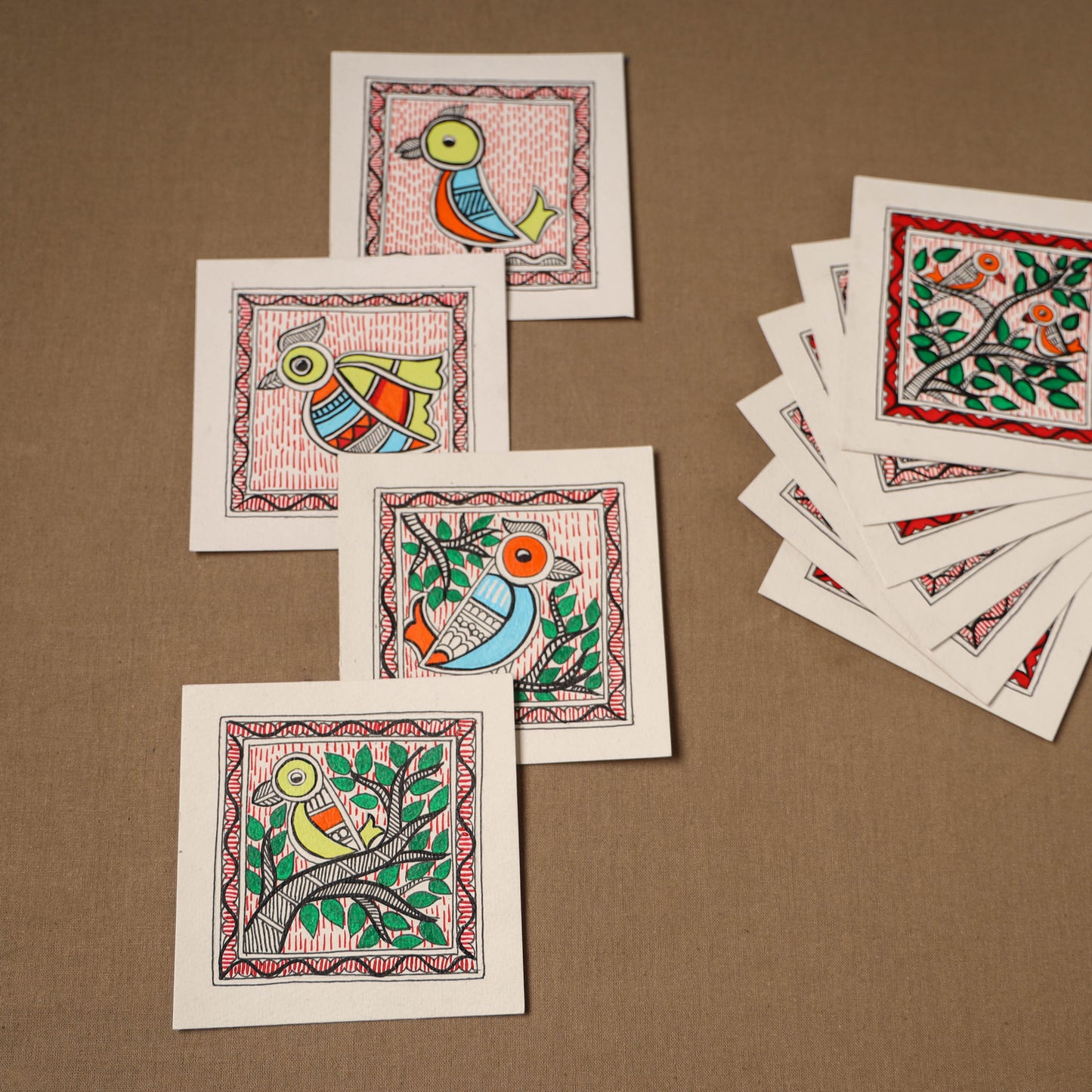 Multicolor - Madhubani Handpainted Wall Decor Cards (Set of 10) 08