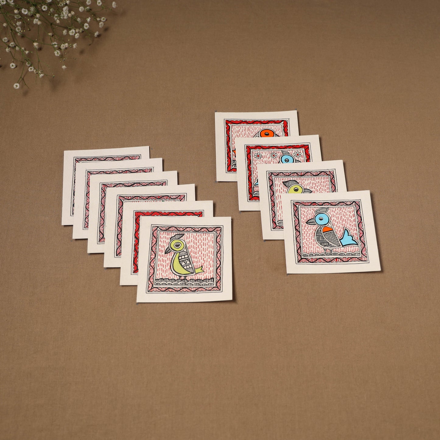 Multicolor - Madhubani Handpainted Wall Decor Cards (Set of 10) 08