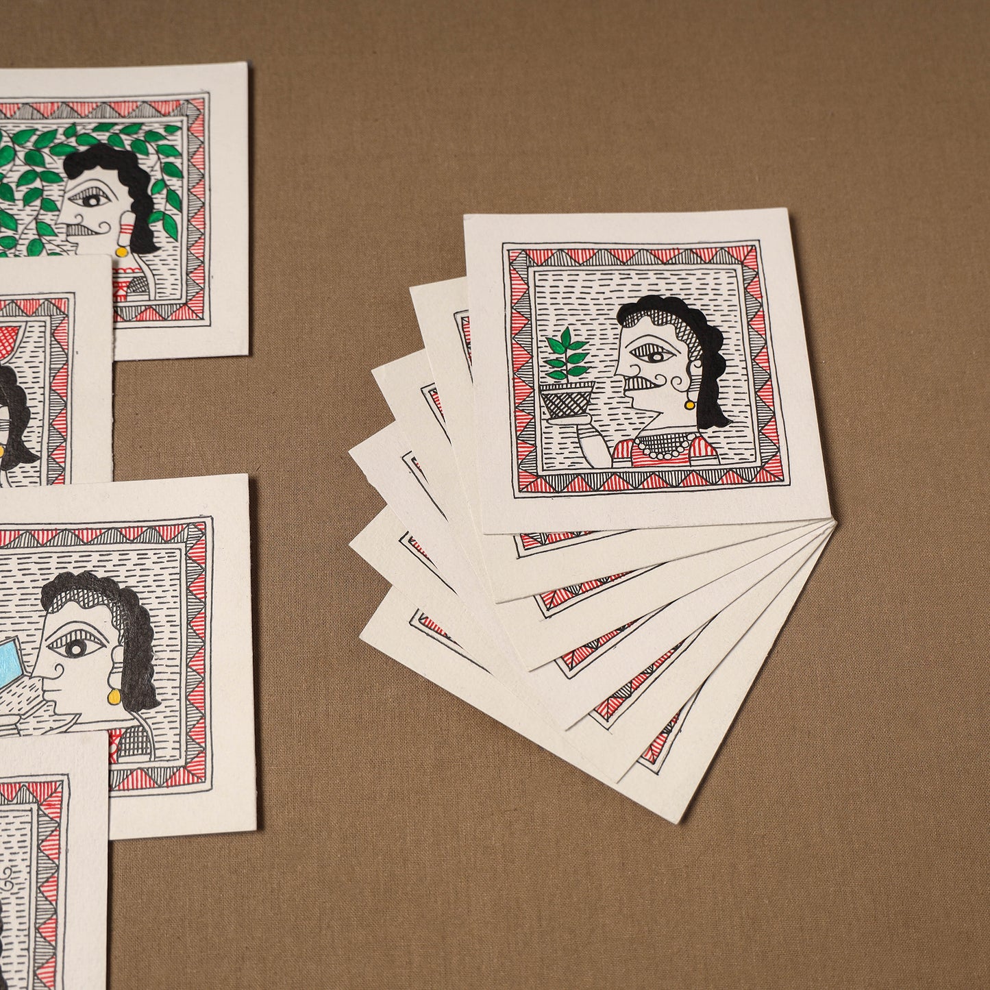 Multicolor - Madhubani Handpainted Wall Decor Cards (Set of 10) 09
