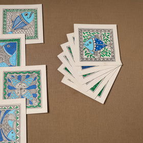 Multicolor - Blue - Madhubani Handpainted Wall Decor Cards (Set of 10) 10
