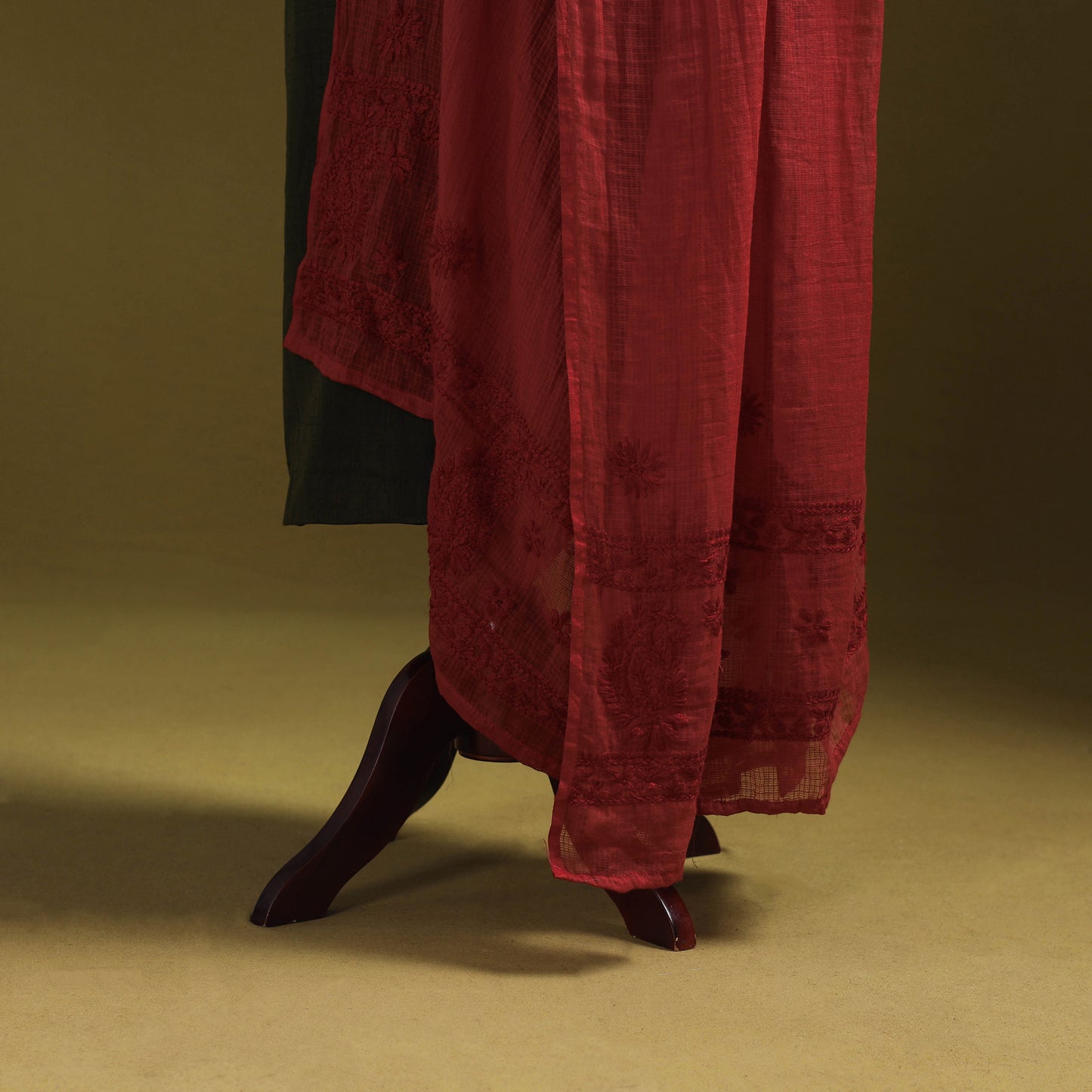 Red - kota doria cotton hand embroidered lucknowi