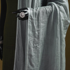 Grey - kota doria cotton hand embroidered lucknowi