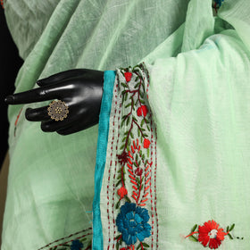 Green - Chanderi Silk Hand Embroidery Phulkari Saree 10