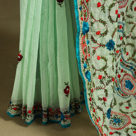 Green - Chanderi Silk Hand Embroidery Phulkari Saree 10