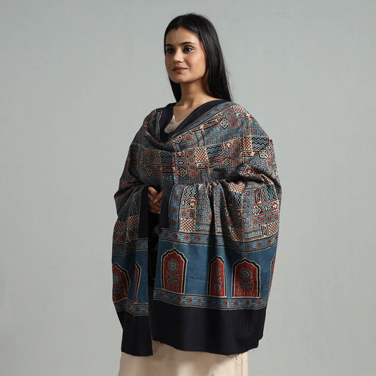 Ajrakh Hand Block Printed Natural Dyed Cotton Dupatta 02