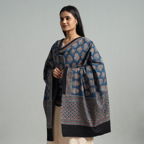 Blue - Hand Block Printed Cotton Ajrakh Dupatta 05