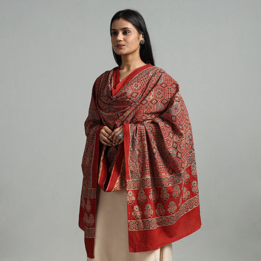 Ajrakh Hand Block Printed Natural Dyed Cotton Dupatta 09