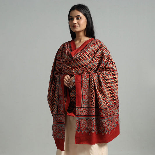 Ajrakh Hand Block Printed Natural Dyed Cotton Dupatta 12