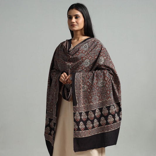 Multicolor - Ajrakh Hand Block Printed Natural Dyed Cotton Dupatta 13