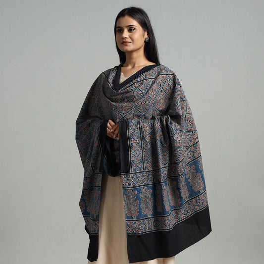 Ajrakh Hand Block Printed Natural Dyed Cotton Dupatta 14