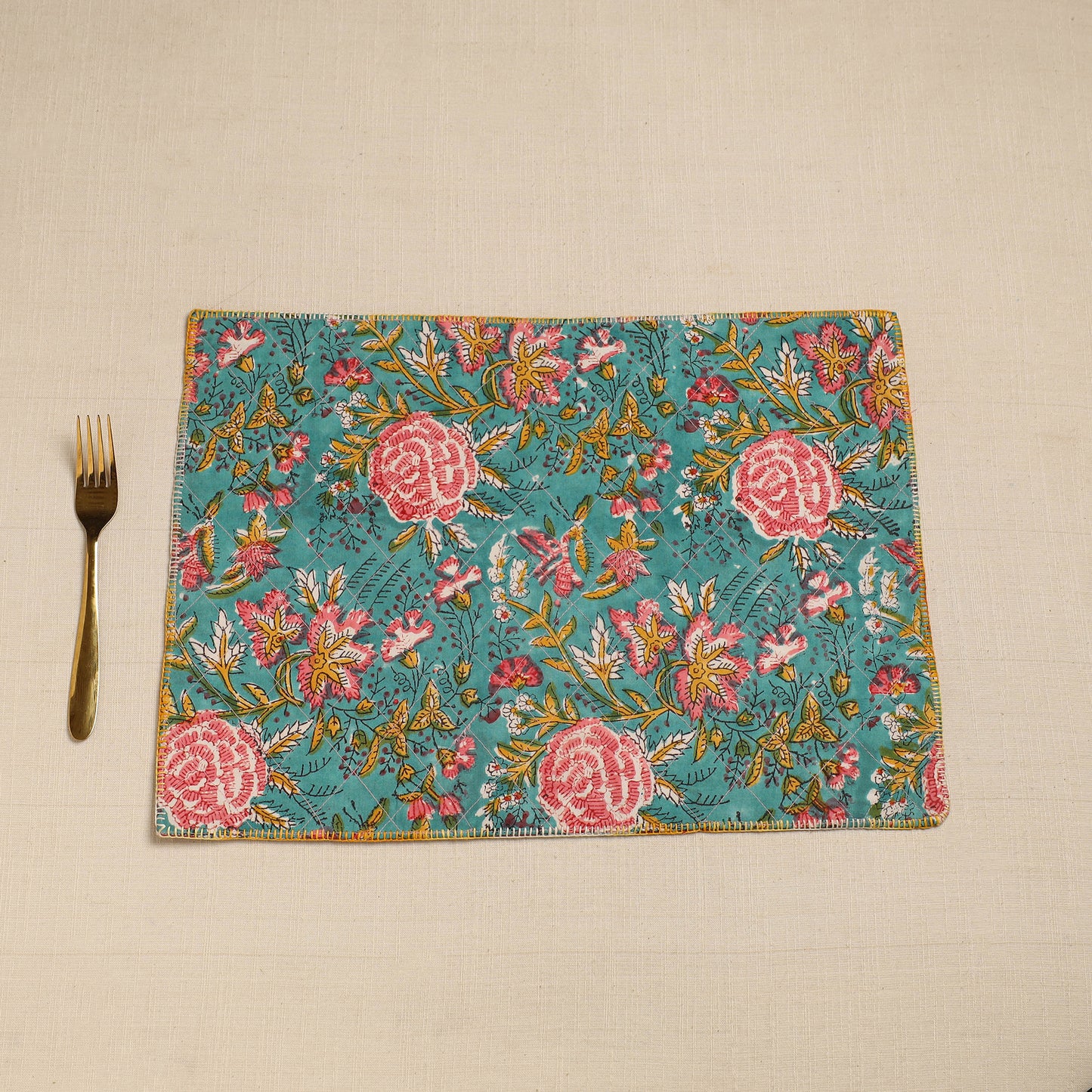 Hand Embroidered Floral Cotton Reversible Table Mat 59