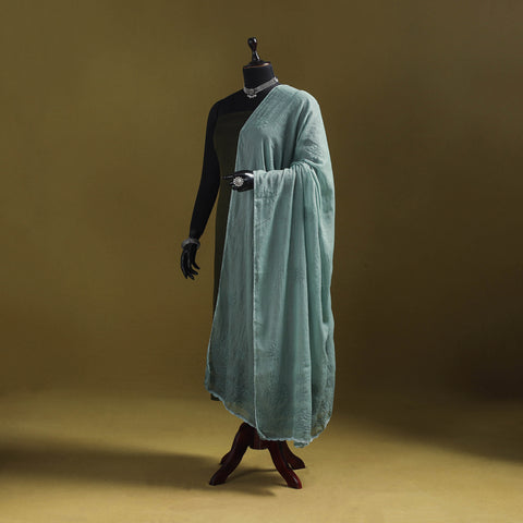 Green - kota doria cotton hand embroidered lucknowi