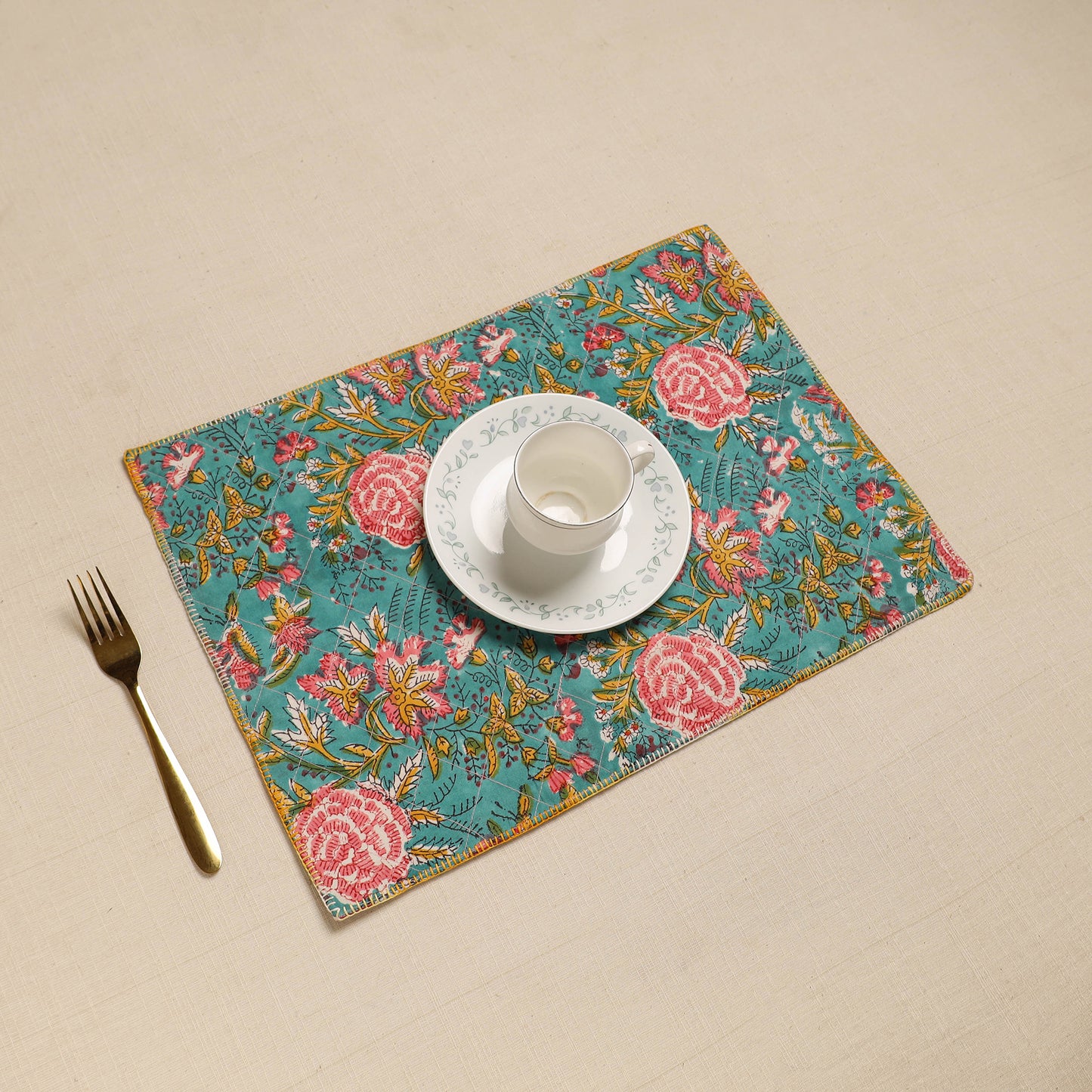 Hand Embroidered Floral Cotton Reversible Table Mat 59