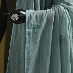Green - kota doria cotton hand embroidered lucknowi