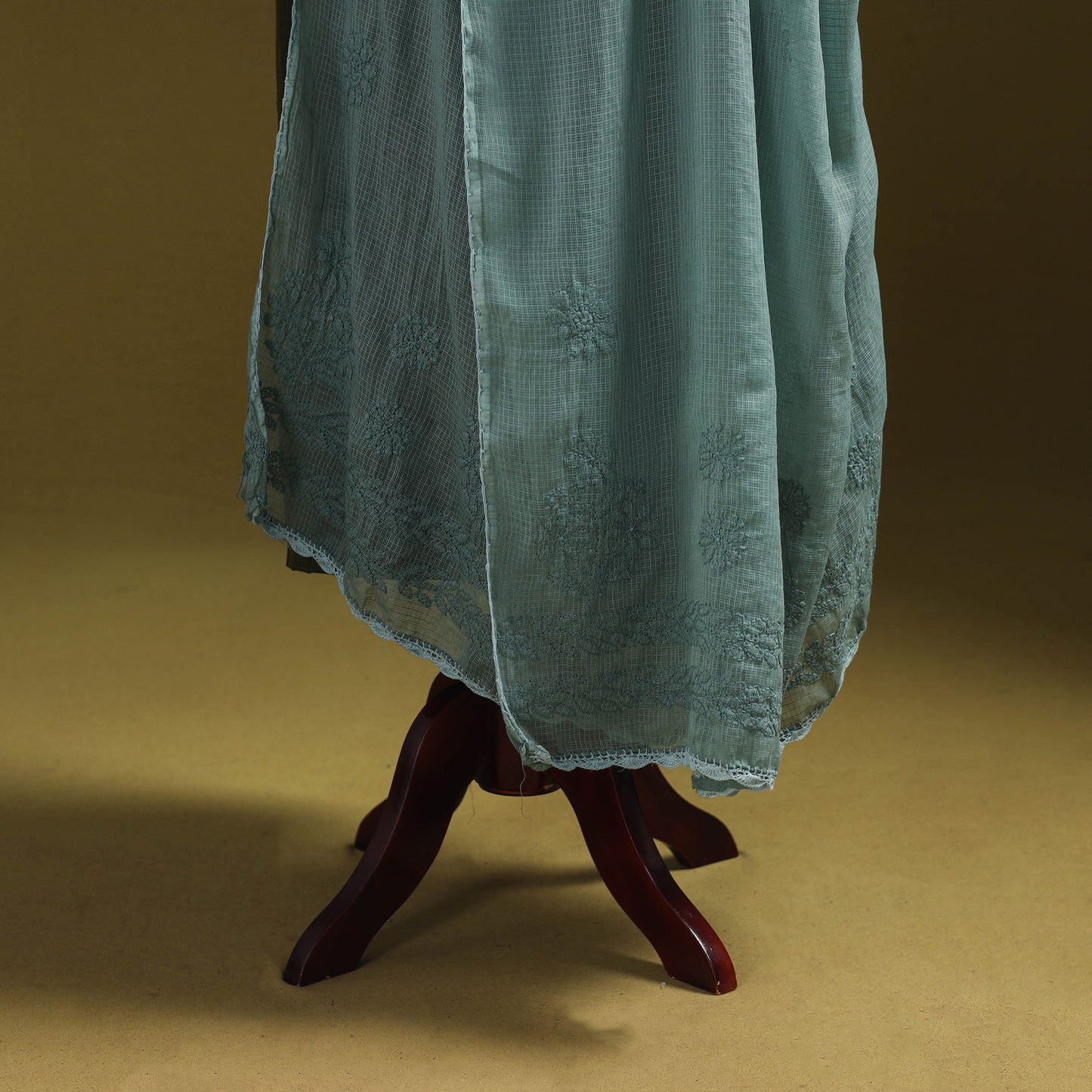 Green - kota doria cotton hand embroidered lucknowi