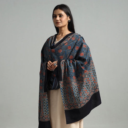 Ajrakh Hand Block Printed Natural Dyed Cotton Dupatta 17