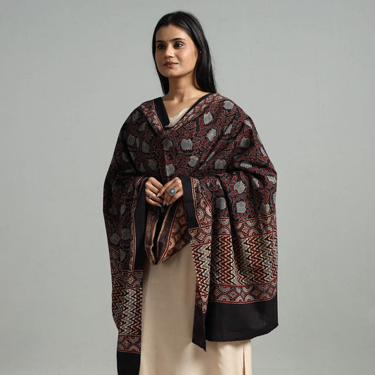 Multicolor - Ajrakh Hand Block Printed Natural Dyed Cotton Dupatta 18