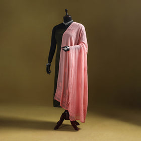 Peach - kota doria cotton hand embroidered lucknowi