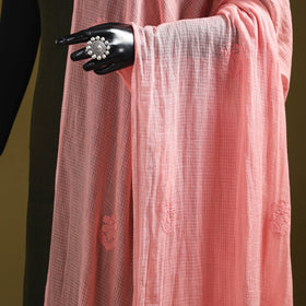 Peach - kota doria cotton hand embroidered lucknowi
