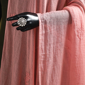 Peach - kota doria cotton hand embroidered lucknowi