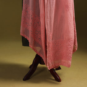 Peach - kota doria cotton hand embroidered lucknowi