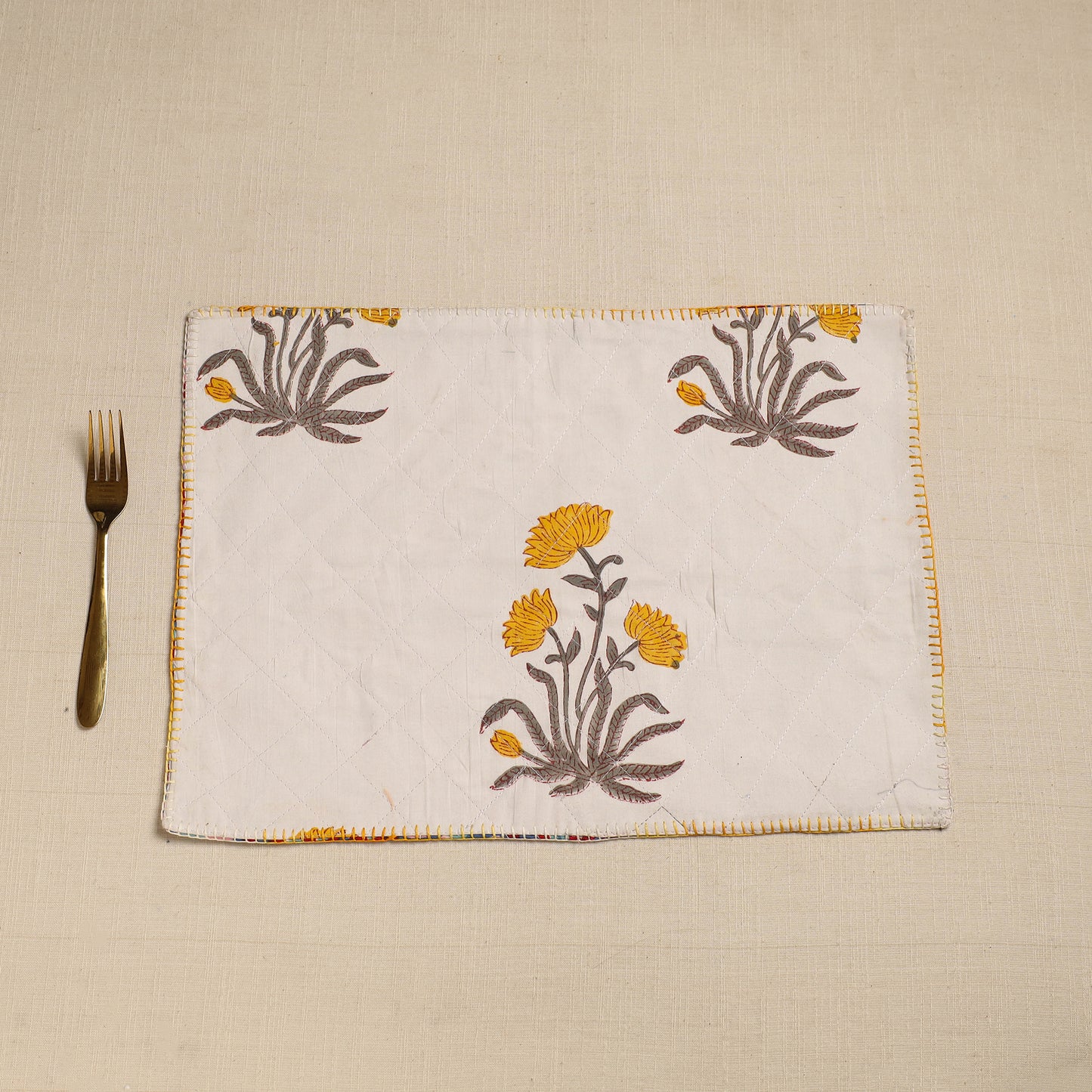 Hand Embroidered Floral Cotton Reversible Table Mat 65