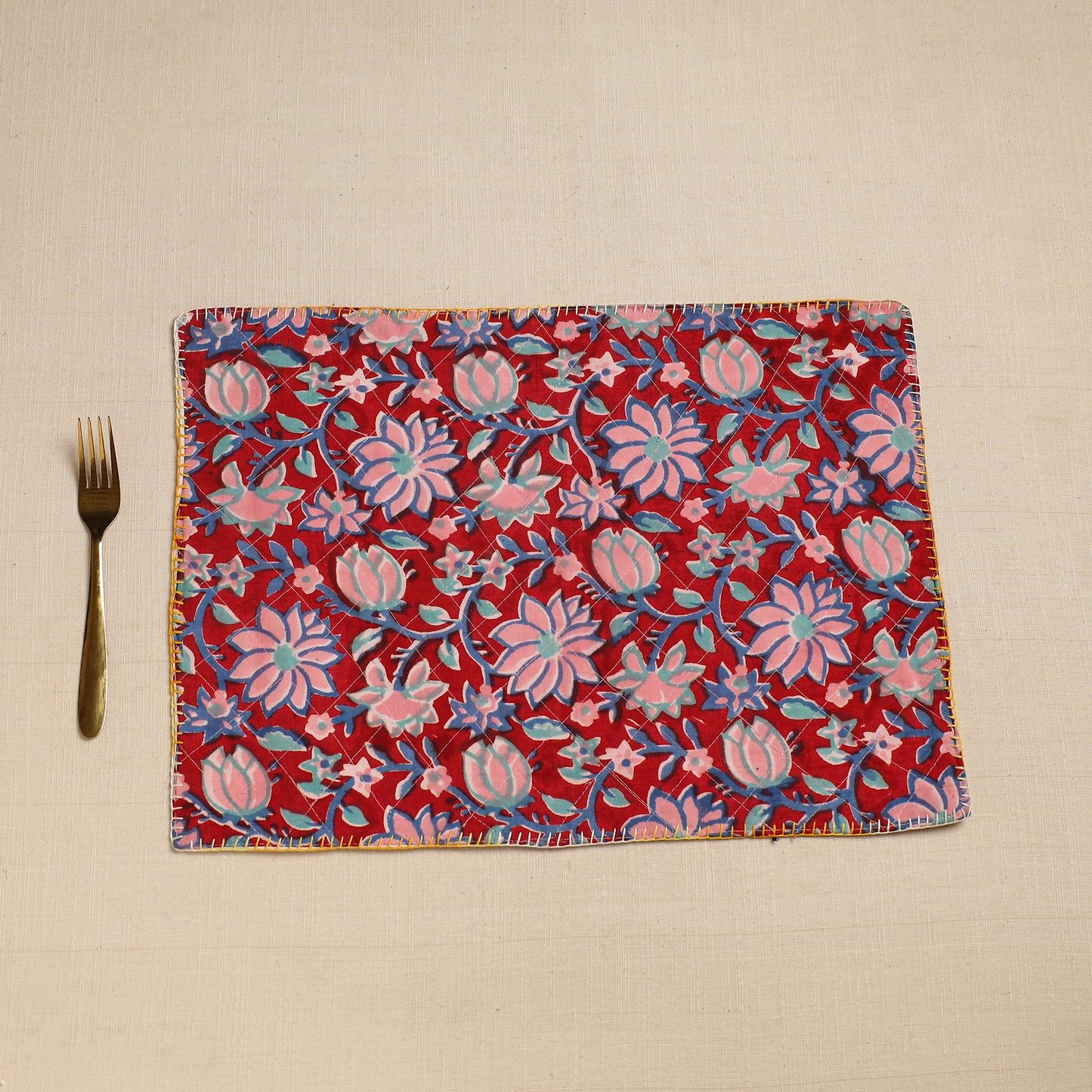 Hand Embroidered Floral Cotton Reversible Table Mat 65