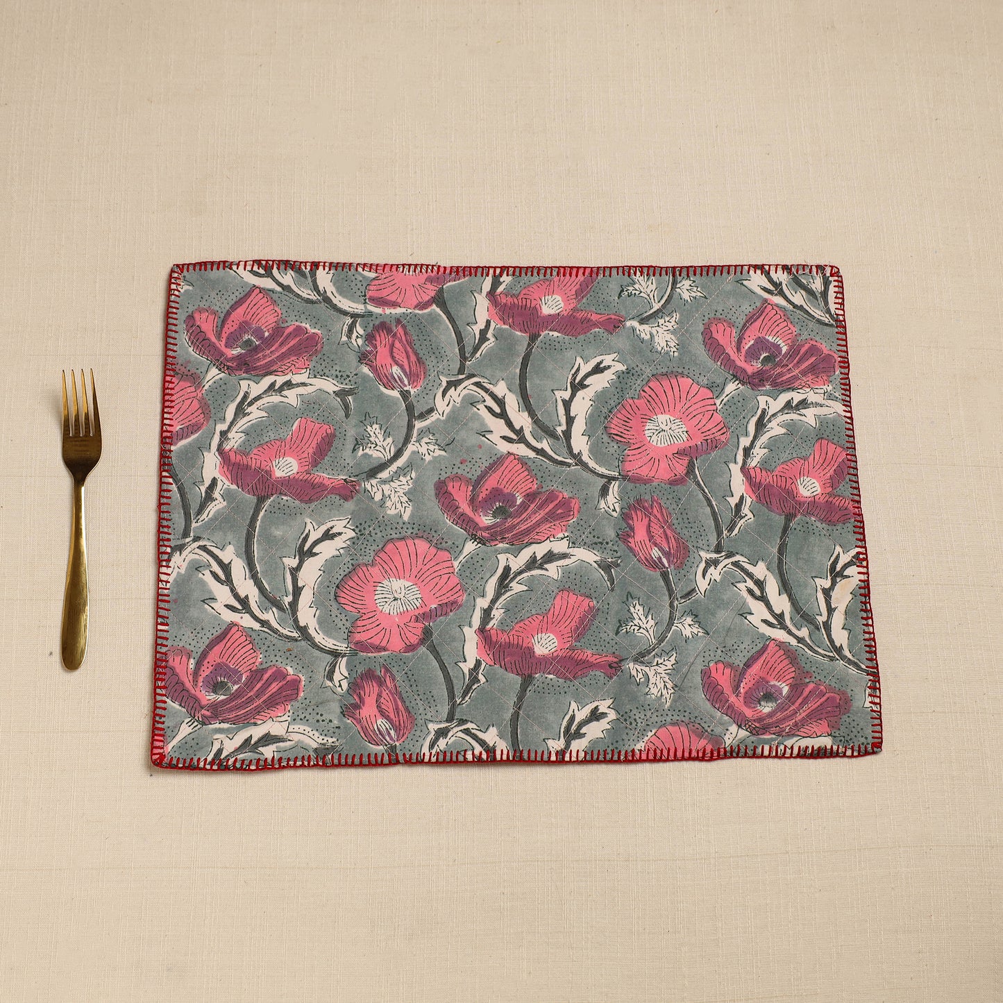 Hand Embroidered Floral Cotton Reversible Table Mat 67