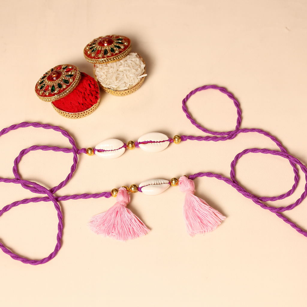  Handmade Shell & Bead Work Rakhi & Lumba Set