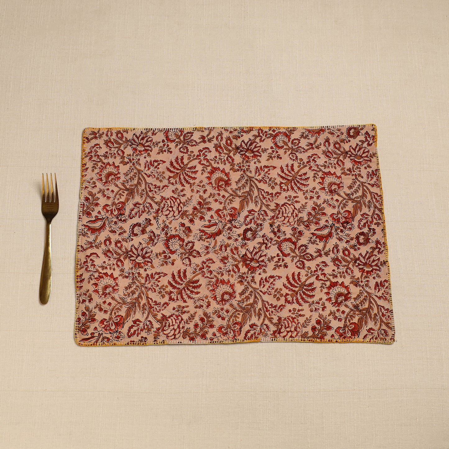 Brown - Hand Embroidered Floral Cotton Reversible Table Mat 69