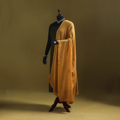 Yellow - kota doria cotton hand embroidered lucknowi