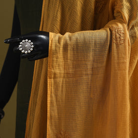 Yellow - kota doria cotton hand embroidered lucknowi