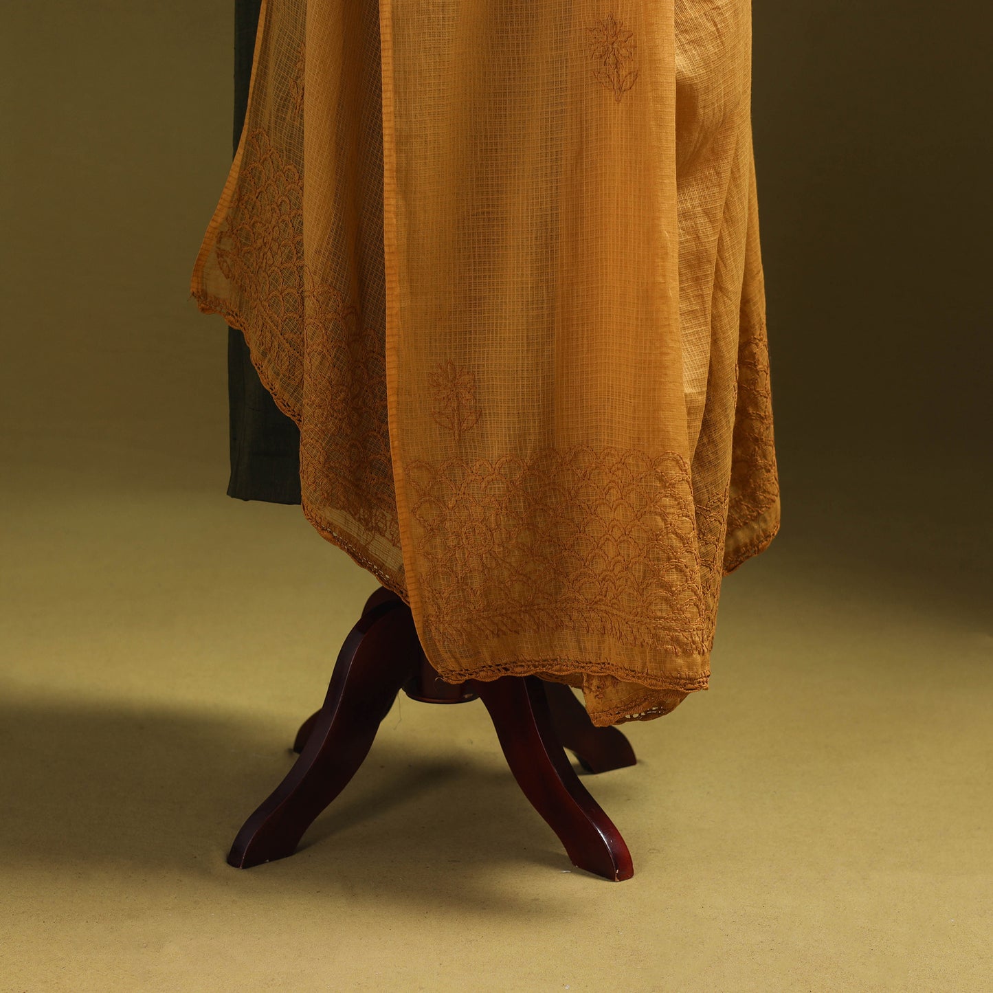 Yellow - kota doria cotton hand embroidered lucknowi