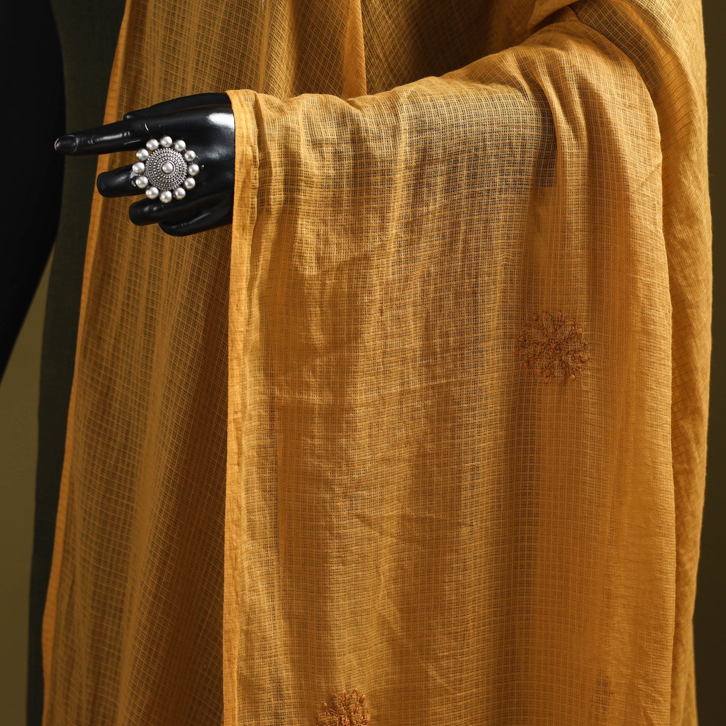 Yellow - kota doria cotton hand embroidered lucknowi