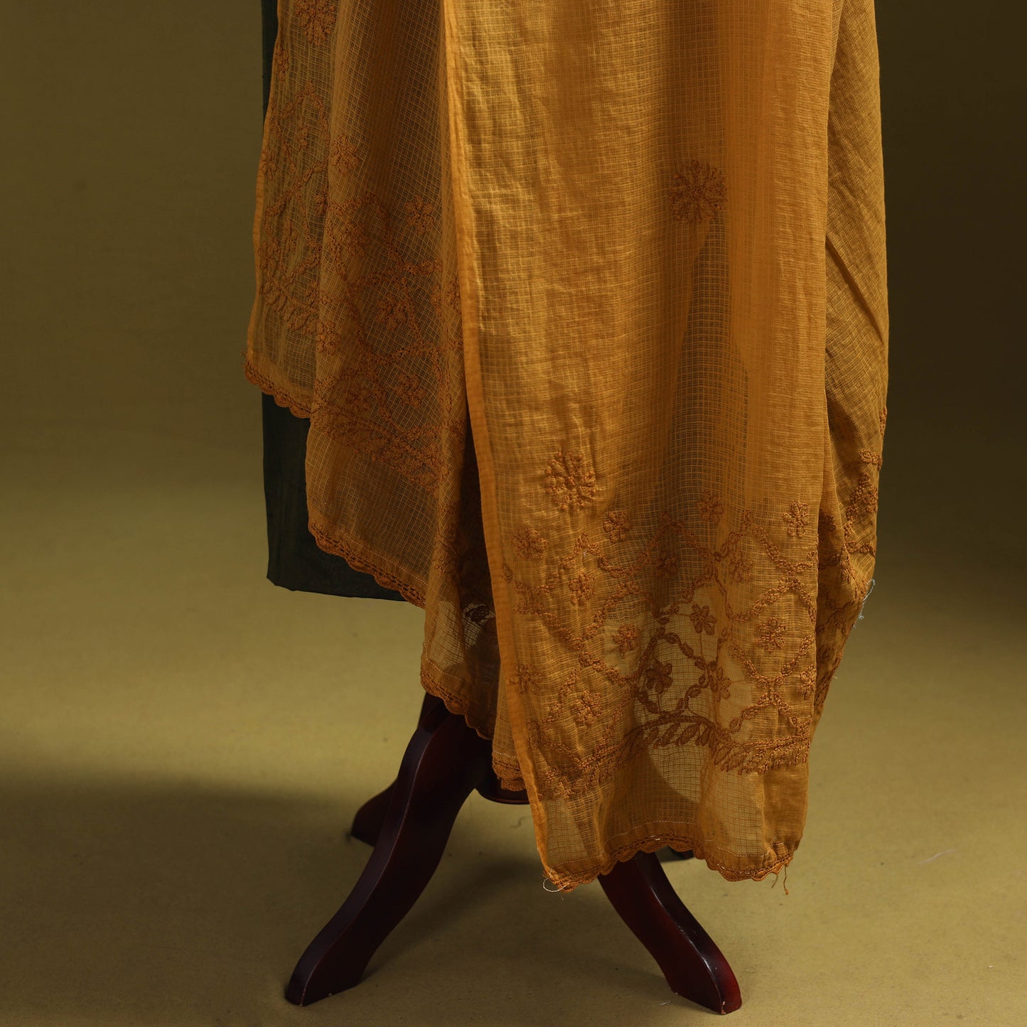 Yellow - kota doria cotton hand embroidered lucknowi