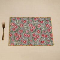 Blue - Hand Embroidered Floral Cotton Reversible Table Mat 74