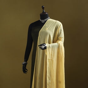 Yellow - kota doria cotton hand embroidered lucknowi