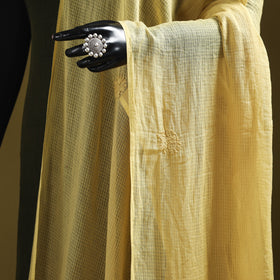 Yellow - kota doria cotton hand embroidered lucknowi