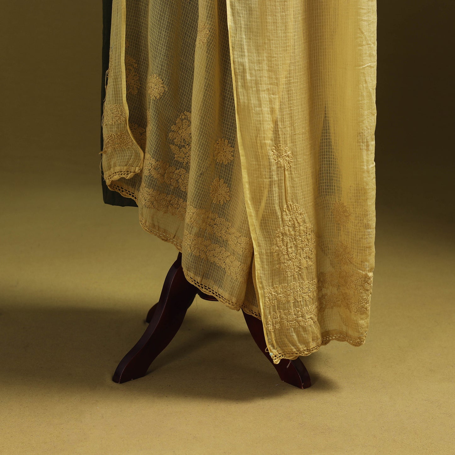 Yellow - kota doria cotton hand embroidered lucknowi