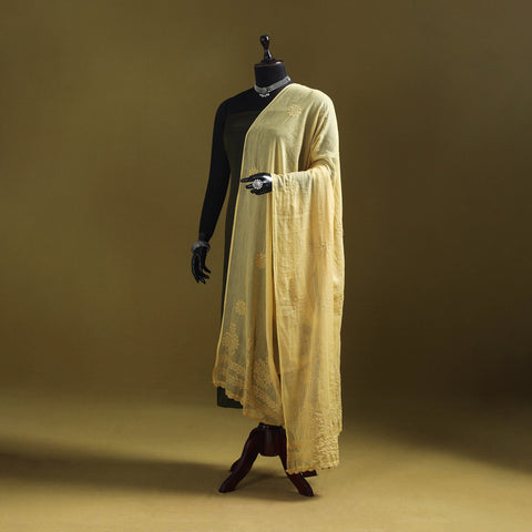 Yellow - kota doria cotton hand embroidered lucknowi