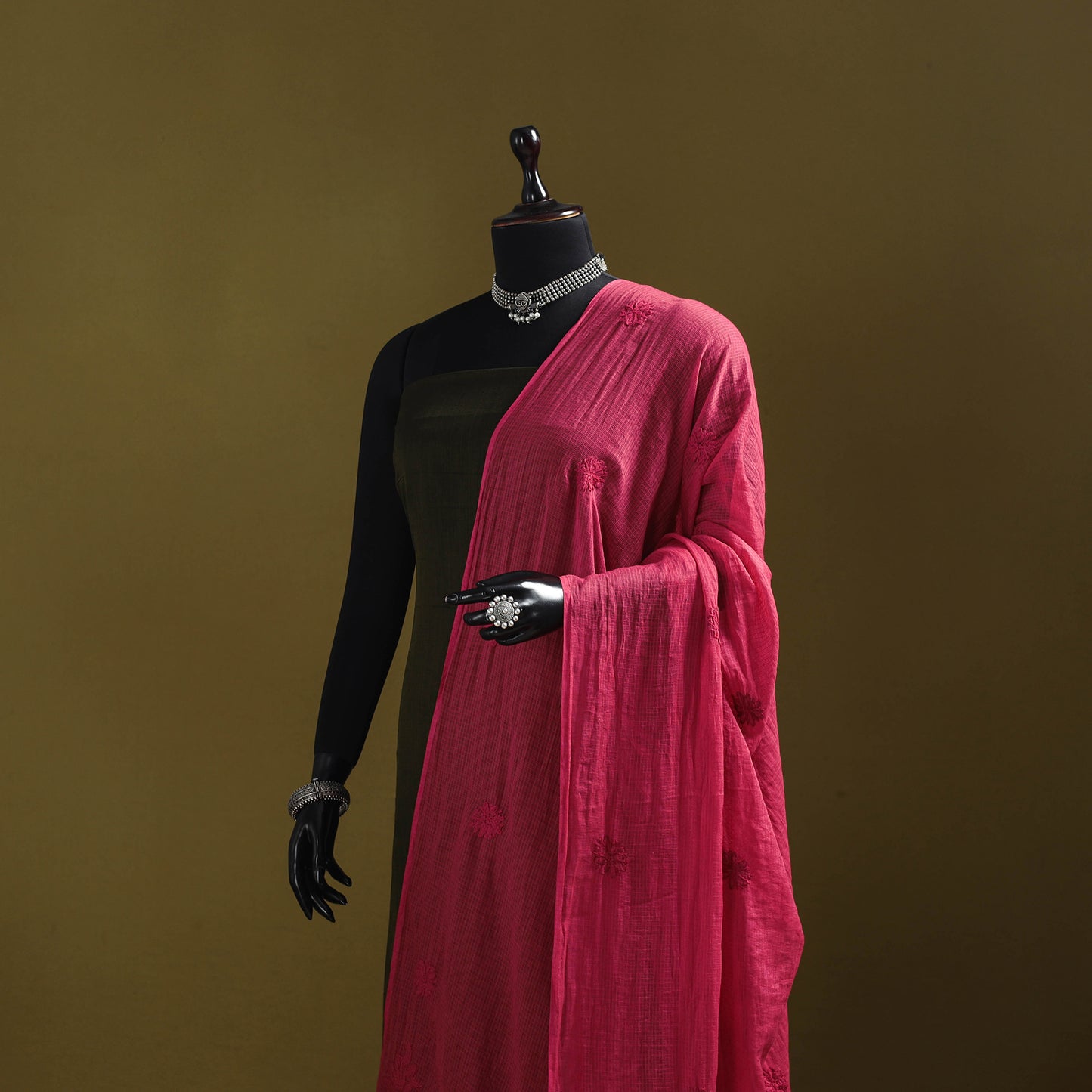 Pink - kota doria cotton hand embroidered lucknowi