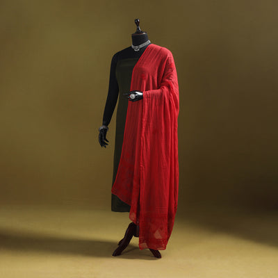 Red - kota doria cotton hand embroidered lucknowi