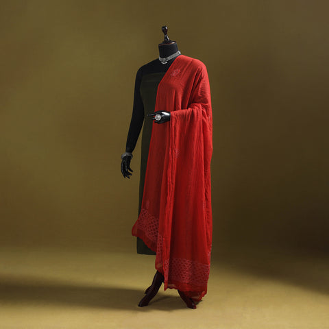 Red - kota doria cotton hand embroidered lucknowi