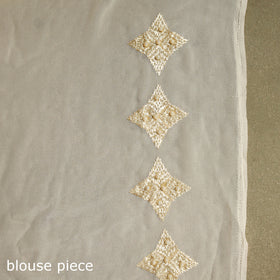 Beige - georgette embroidery phulkari saree 05 - handcrafted