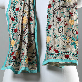 Blue Ranihati Chapa Work Embroidery Chanderi Silk Stole