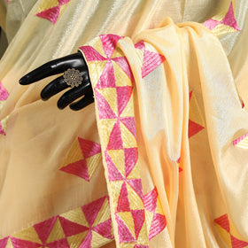 Beige - chinon embroidery phulkari saree 25 - handcrafted