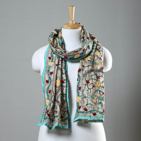 Blue Ranihati Chapa Work Embroidery Chanderi Silk Stole