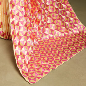 Beige - chinon embroidery phulkari saree 25 - handcrafted