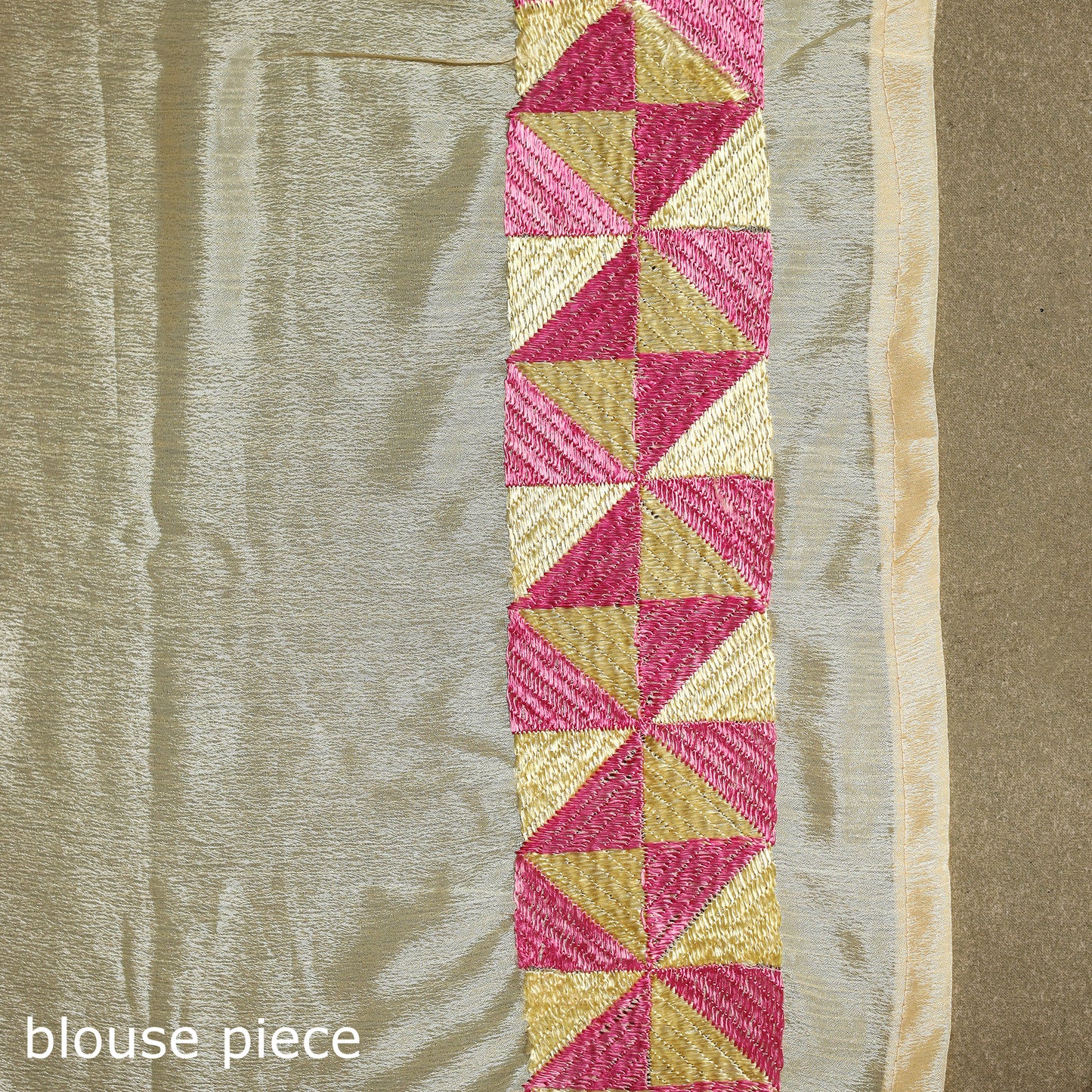 Beige - chinon embroidery phulkari saree 25 - handcrafted