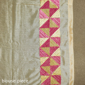 Beige - chinon embroidery phulkari saree 25 - handcrafted